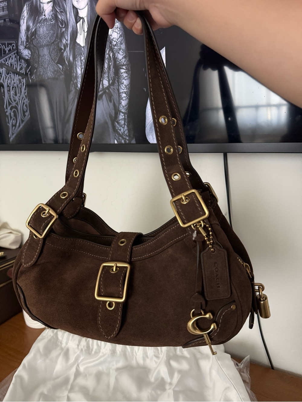 coach drifter 31 suede dark chocolate brown/brass hardware y2k bag (brand new)